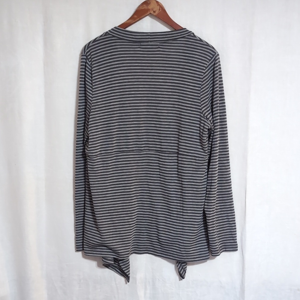 Carolyn Taylor Grey Black Striped Open Front Cardigan Size Large - Picture 5 of 5